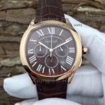 Copy Cartier MTWTFSS Chronograph Rose Gold Watch Case Brown Dial Brown Leather Watch